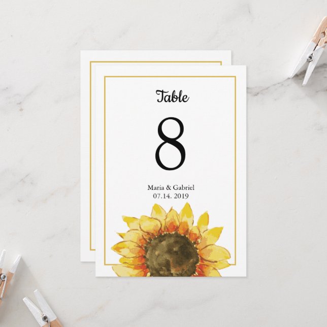 Yellow Rustic sunflower. Wedding Table Number (Front/Back In Situ)