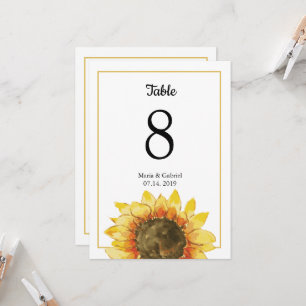 Yellow Rustic sunflower. Wedding Table Number