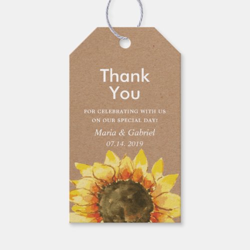 Yellow Rustic sunflower Wedding Thank You Gift Tags