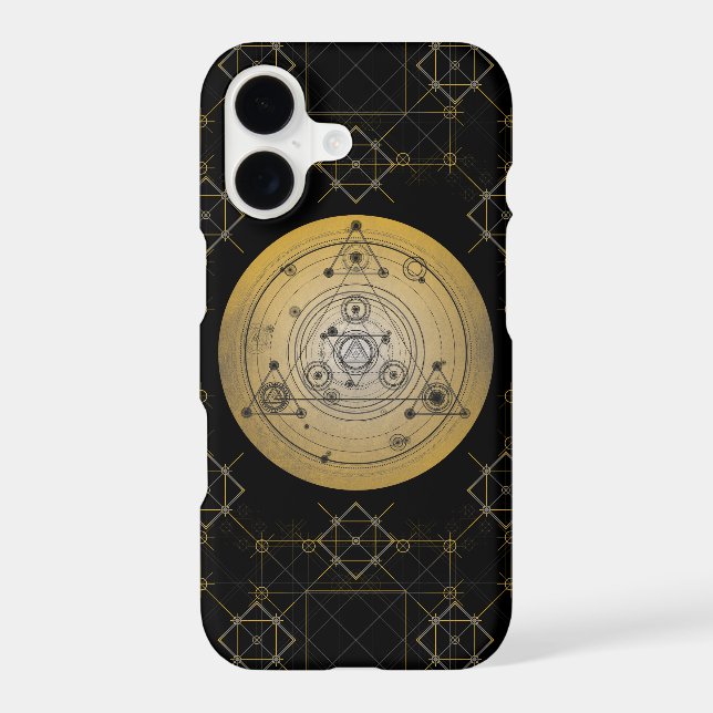 Yellow sacred geometry circle with alchemy pattern iphone case (Back)