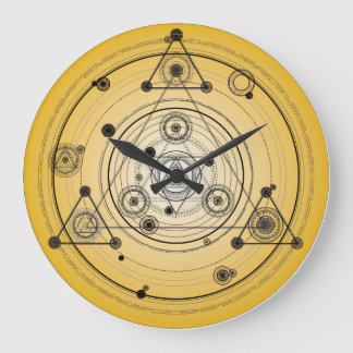 Yellow sacred geometry circle with alchemy symbols large clock