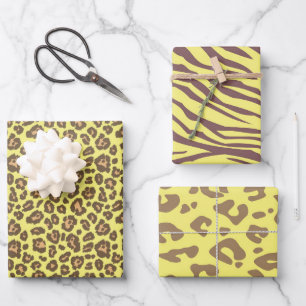 Yellow Safari Animal Leopard Cheetah Print Wrapping Paper Sheets