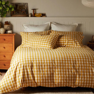 Yellow Saffron Mustard Gingham cottage core style Duvet Cover