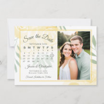 Yellow & Sage Boho Roses Calendar & Photo Wedding