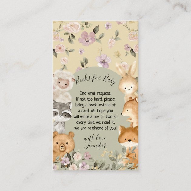 Yellow Sage Botanical Forest Animal Books Baby Enclosure Card
