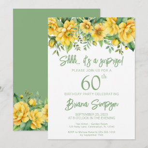 Yellow Sage Floral Any Age Surprise Birthday Party Invitation