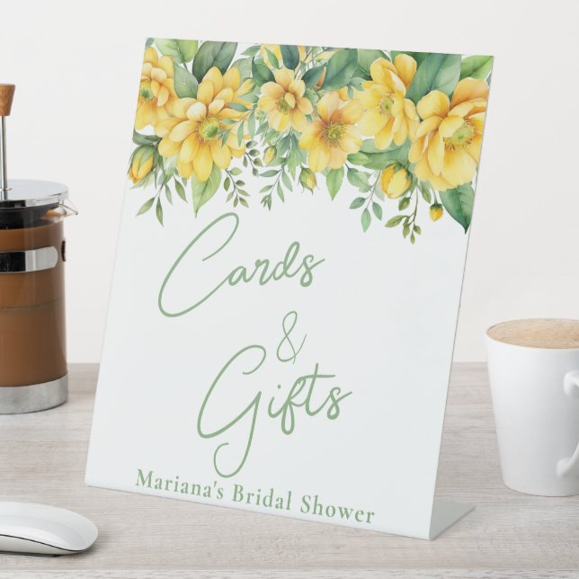 Yellow Sage Floral  Bridal Shower Cards & Gifts Pedestal Sign (In SItu)
