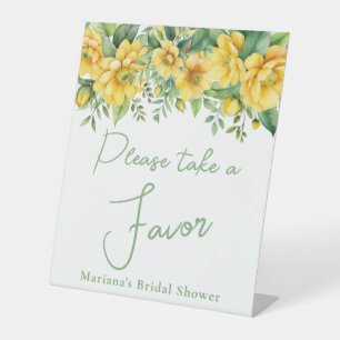 Yellow Sage Floral Bridal Shower Favor Pedestal Sign