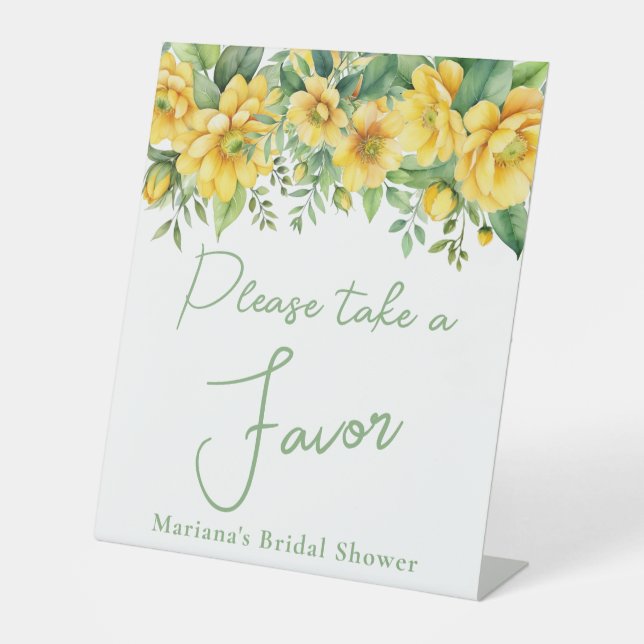 Yellow Sage Floral Bridal Shower Favor Pedestal Sign (Front)