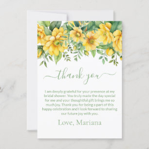 Yellow Sage Floral Bridal Shower Thank You Card