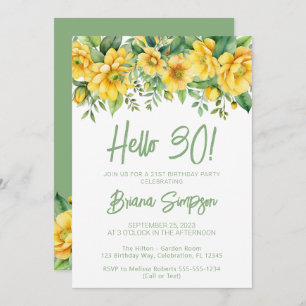 Yellow Sage Green Floral 30th Birthday Party Invitation