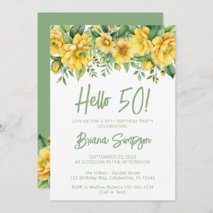 Yellow Sage Green Floral 50th Birthday Party Invitation