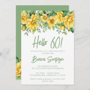 Yellow Sage Green Floral 60th Birthday Party Invitation