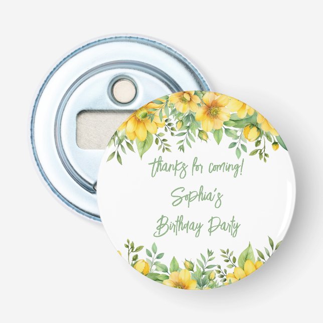 Yellow Sage Green Flowers Floral Party Favors Bottle Opener (Front)