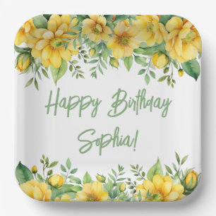 Yellow Sage Green Flowers Floral Party Napkins Paper Plates