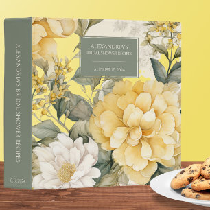 Yellow, Sage & White Floral Bridal Shower Recipe  3 Ring Binder