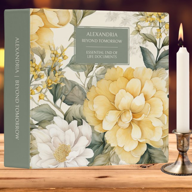 Yellow, Sage & White Floral End of Life Planner  3 Ring Binder (Creator Uploaded)