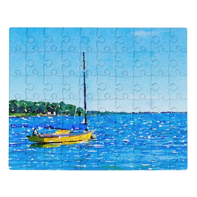 Yellow Sailboat - Cape Cod Skiff Jigsaw Puzzle (Puzzle Horizontal)