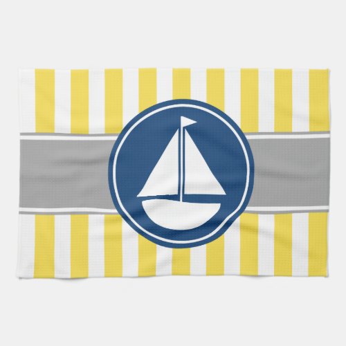 Yellow Sailboat Stripes Kitchen Towel