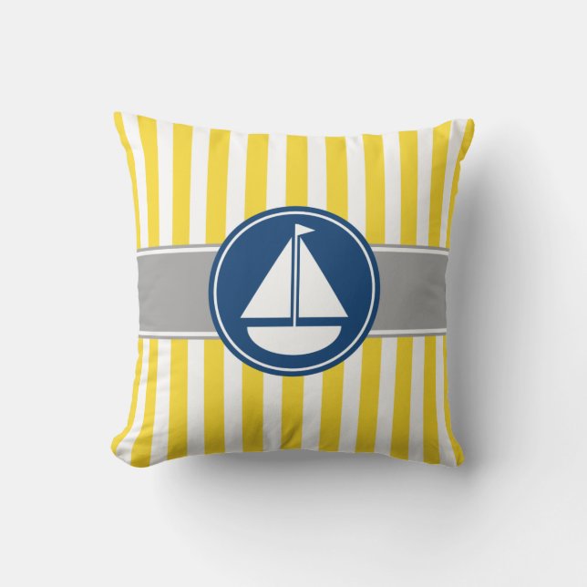 Yellow Sailboat Stripes Throw Pillow (Front)