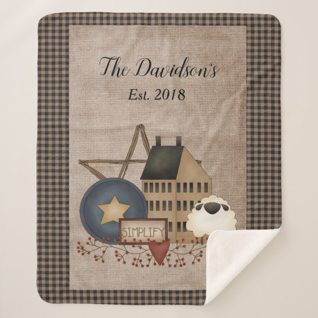 Yellow Saltbox House - Simplify Primitive Country Sherpa Blanket (Front)