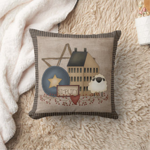 Primitive Saltbox House Throw Pillow by Artsy Mouse