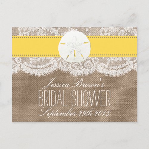 Yellow Sand Dollar Beach Bridal Shower Recipe Card