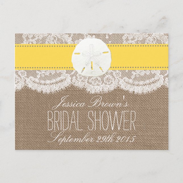 Yellow Sand Dollar Beach Bridal Shower Recipe Card (Front)