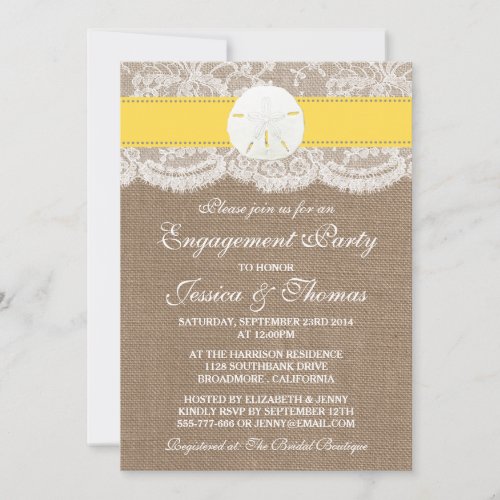 Yellow Sand Dollar Beach Engagement Party Invitation