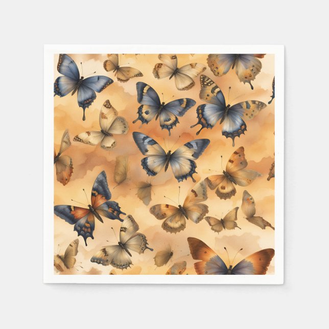 Yellow, sand yellow, ochre,  blue watercolor butte napkins (Front)