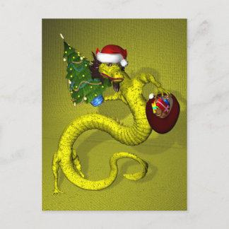 Yellow Santa Dragon Holiday Postcard