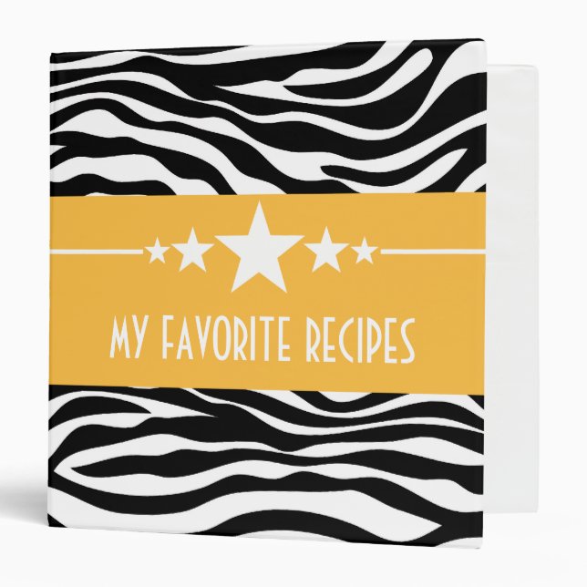 Yellow Sassy Star Zebra (1.5 inch) Recipe Binder (Front/Inside)