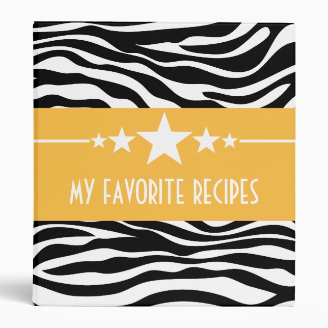 Yellow Sassy Star Zebra (1 inch) Recipe Binder (Front)