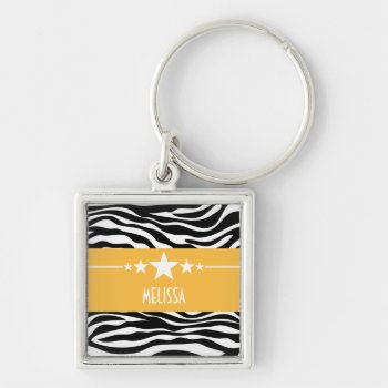 Yellow Sassy Star Zebra Premium Keychain by Superstarbing at Zazzle