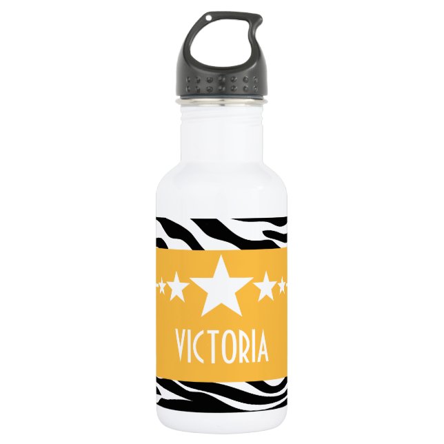 Yellow Sassy Star Zebra Water Bottle (Front)