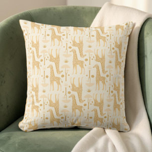 Yellow Savannah Safari Giraffe Pattern Throw Pillow
