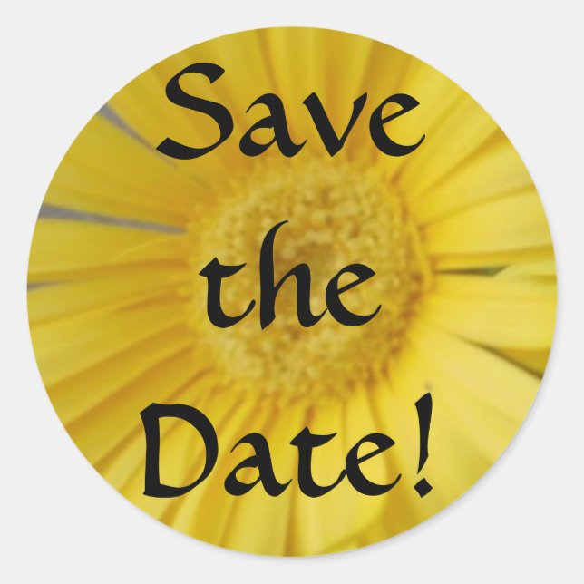 Yellow Save the Date Classic Round Sticker (Front)