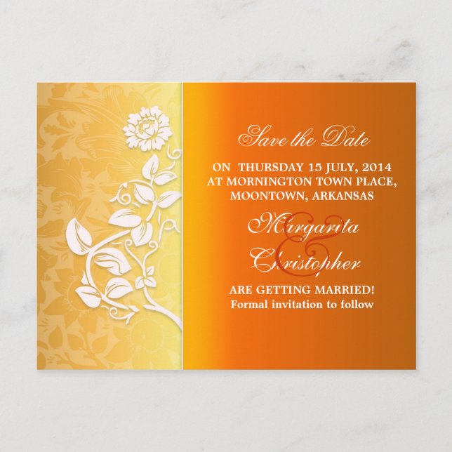 yellow save the date stylish wedding postcards (Front)