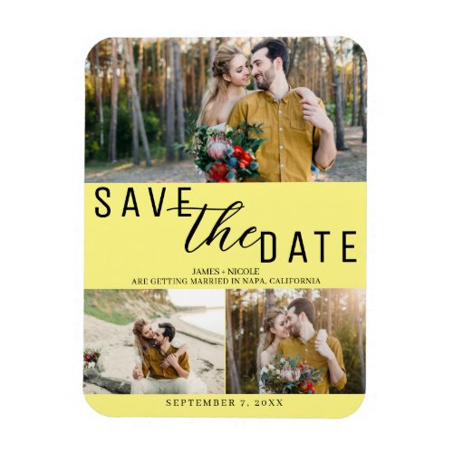 Yellow Save the Date Wedding 3 Photos Magnet