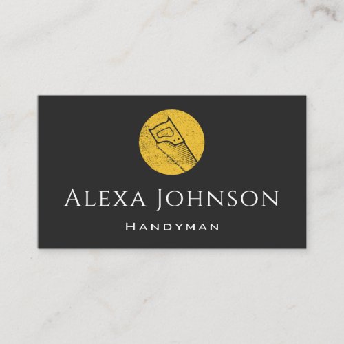 Yellow Saw Grunge Logo Handyman Tool Carpentry  Business Card