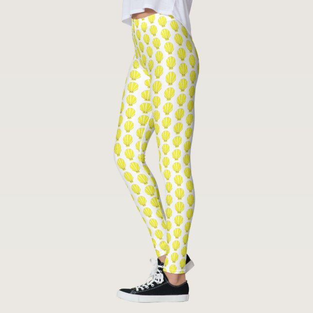 Yellow Scallop Sea Shell Seashell Beach Ocean Leggings (Left)