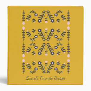 Yellow Scandinavian Flower Personalized Recipe 3 Ring Binder