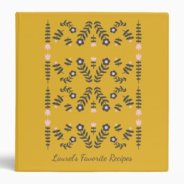Yellow Scandinavian Flower Personalized Recipe 3 Ring Binder (Front)