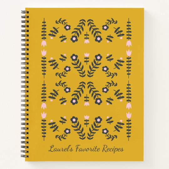 Yellow Scandinavian Flower Personalized Recipe Notebook