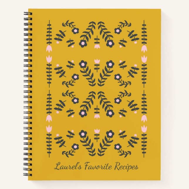 Yellow Scandinavian Flower Personalized Recipe Notebook (Front)