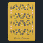 Yellow Scandinavian Folk Flower Personalized iPad Pro Cover<br><div class="desc">Modern Scandinavian style folk flower drawing in yellow,  pink,  and gray,  personalized with your name.</div>