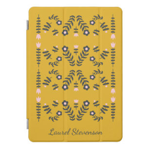 Yellow Scandinavian Folk Flower Personalized iPad Pro Cover