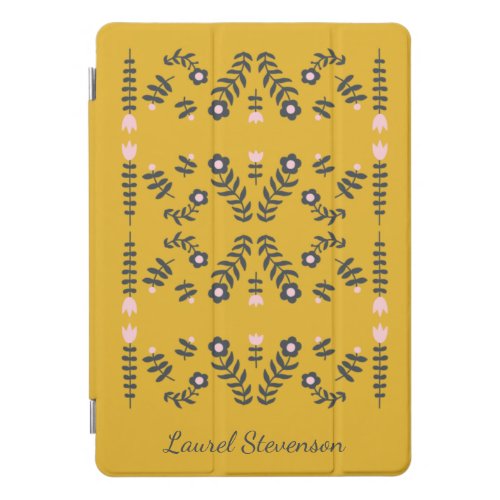 Yellow Scandinavian Folk Flower Personalized iPad Pro Cover