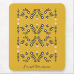 Yellow Scandinavian Folk Flower Personalized Mouse Pad<br><div class="desc">Modern Scandinavian style folk flower drawing in yellow,  pink,  and gray,  personalized with your name.</div>