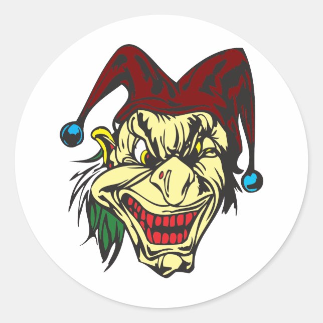 Yellow Scary Jester Classic Round Sticker (Front)